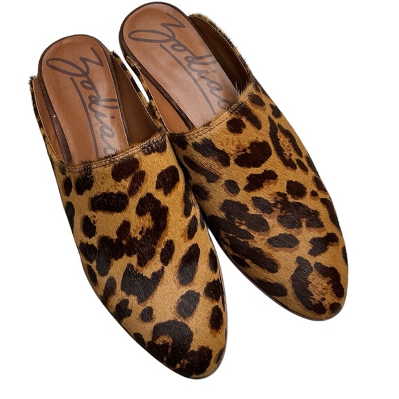 Zodiac Animal Leopard Print Cow Hair Mules Sz 9